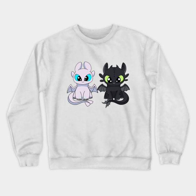 Baby dragon toothless & light furry, Httyd fanart, cartoon dragon furies, night fury Crewneck Sweatshirt by PrimeStore